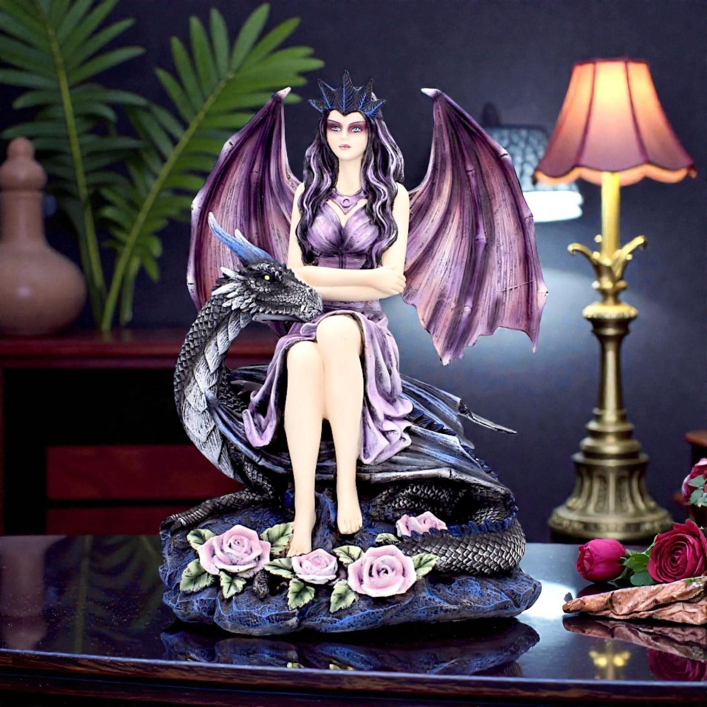 Enchantress Fairy Figurine Fantasy Gothic Dragon Rider Purple Wings Mythical Art