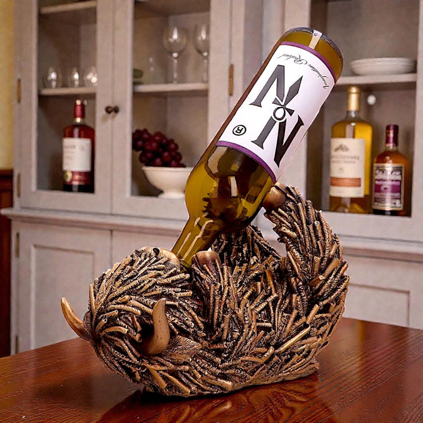 Highland Cow Wine Holder Rustic Farmhouse Bottle Rack Novelty Bar Display Decor