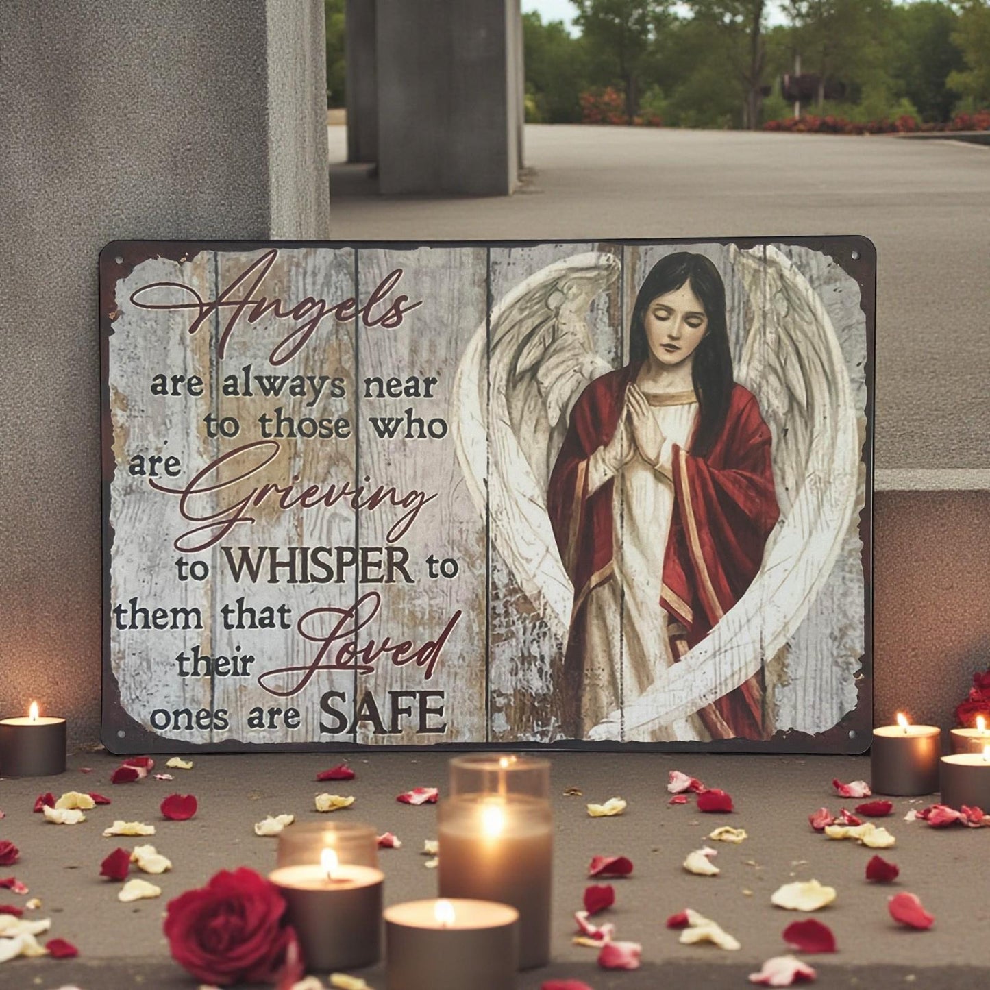 Angel Sympathy Memorial Wall Sign Rustic Inspirational Metal Plaque