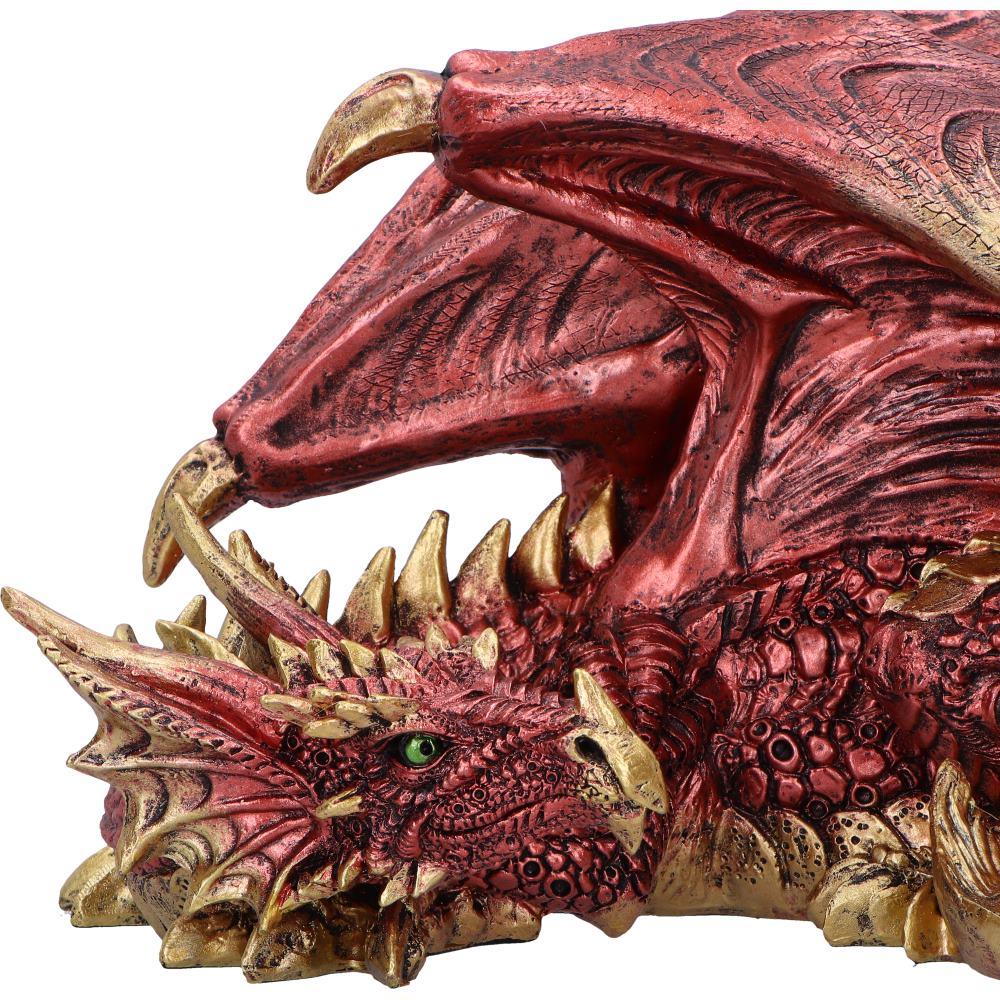 Mythical Red Gothic Dragon Resting Fantasy Creature Figurine Enchanted Decor