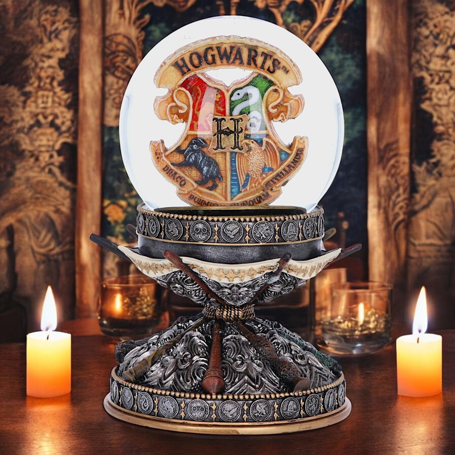 Harry Potter Wand Snow Globe 16.5cm - Officially Licensed Collectible with Hogwarts Crest