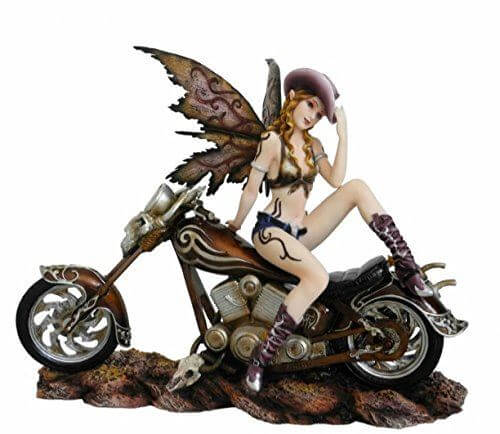 Large Sexy Tattooed Fairy Rider on Motorbike Figurine Statue Ornament