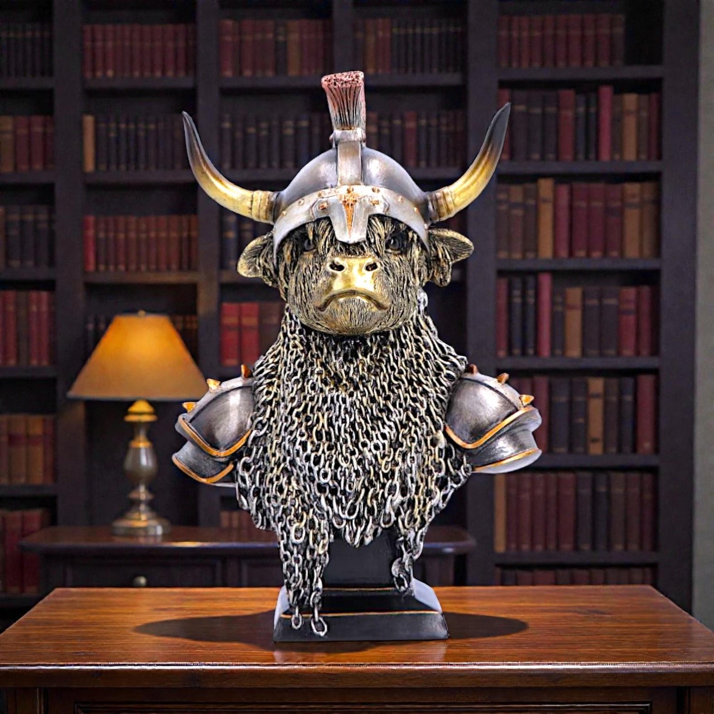 Highland Cow Guard Figurine Viking Warrior Bull Statue Medieval Ornament Art