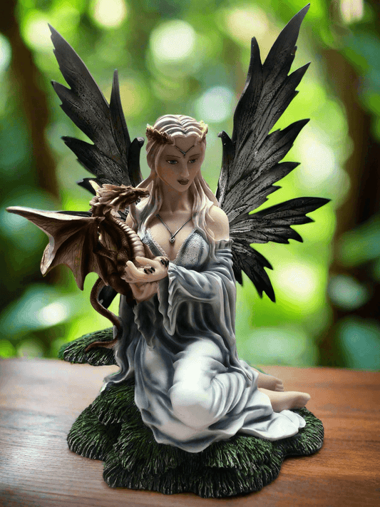 Large Fairy with Dragon Companion Sculpture Statue Mythical Creatures Figure