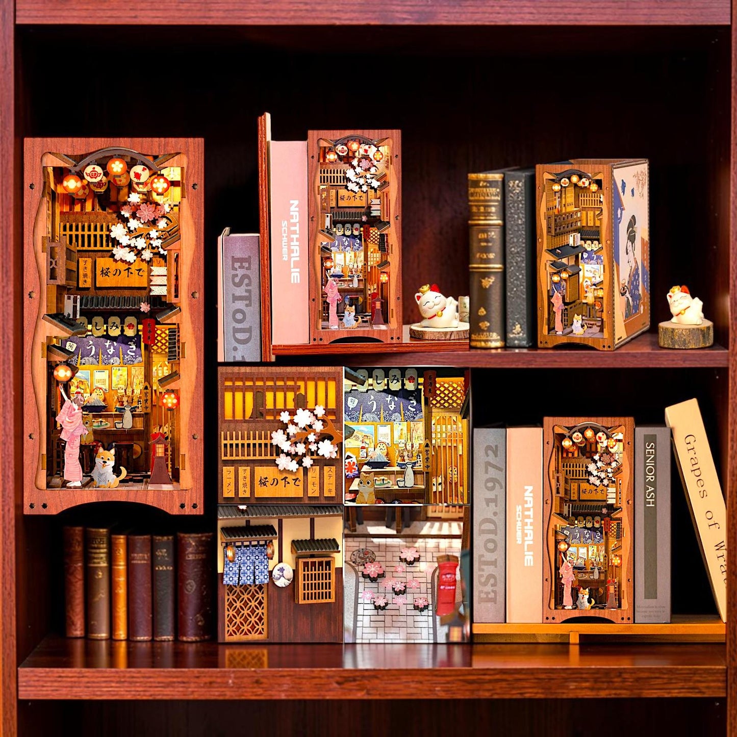 DIY Book Nook Japanese Street Miniature Sakura Lantern Diorama Craft Kit Gift