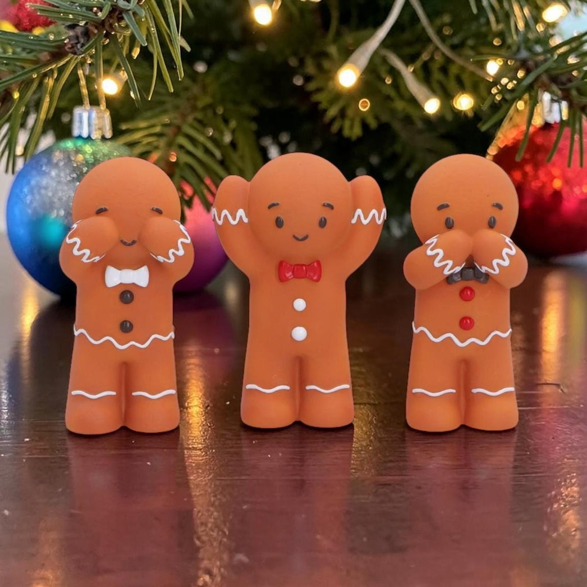 Gingerbread Three Wise Statues 9cm See Hear Speak No Evil Xmas Table Decorations