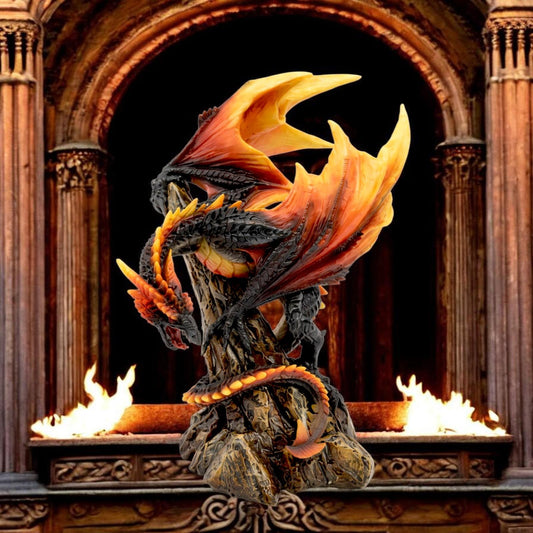 Fire Dragon Figurine Fantasy Statue Gothic Mythical Ornament Home Decor Gift