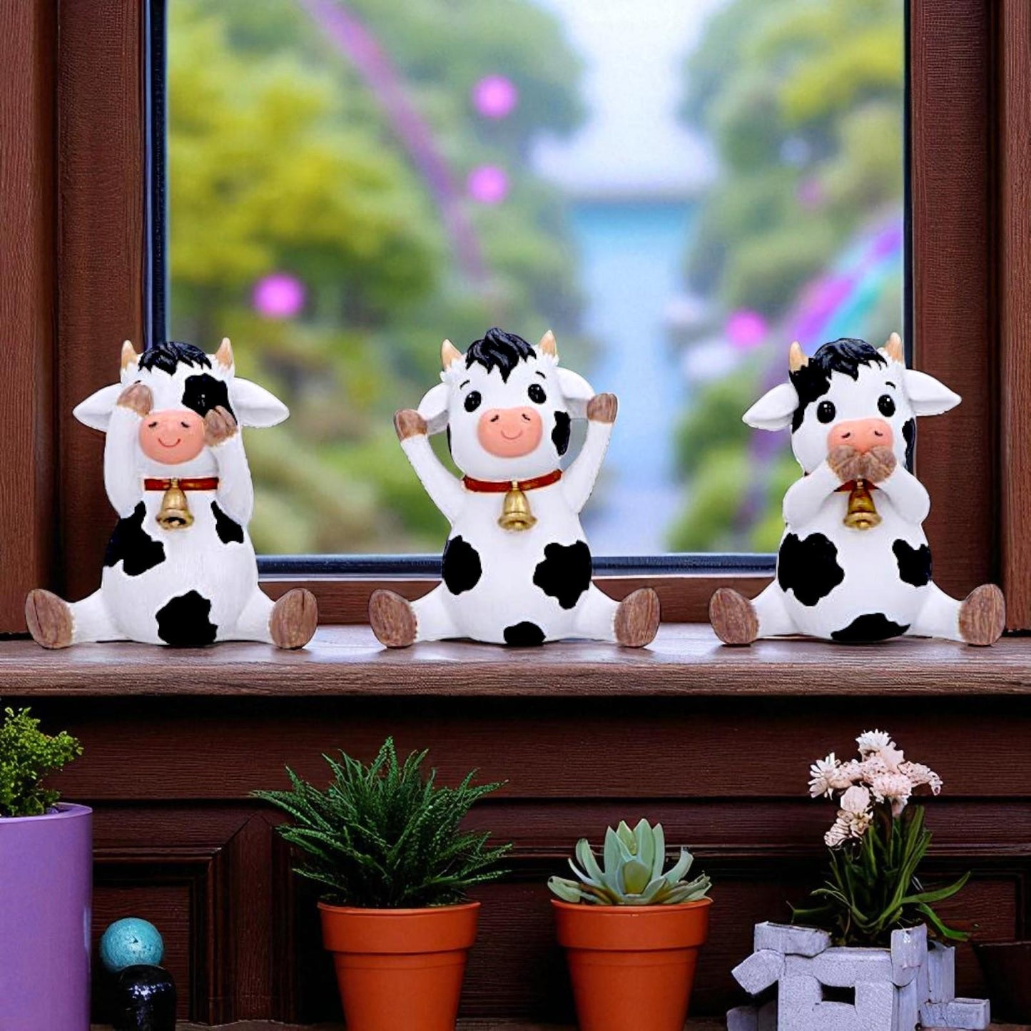 Three Wise Cows Figurine Set See No Hear No Speak No Evil Farm Yard Ornaments