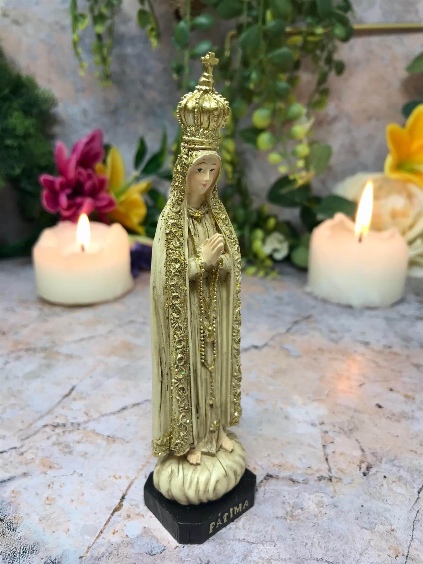 Blessed Virgin Mary Our Lady of Fatima Statue Ornament Figurine Figure Coloured Sculpture