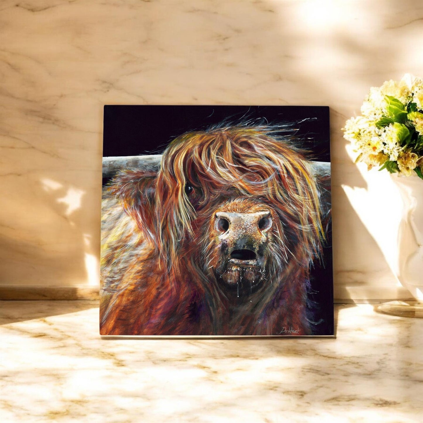 COLIN HIGHLAND COW Ceramic Art Tile by Pankhurst Gallery - 20x20 cm - Ready to Hang on Wall