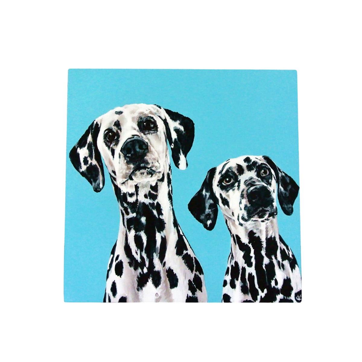 Brother & Sister Dalmatian Dogs Ceramic Art Tile by Victoria Coleman - 20x20 cm Wall Art Decor, Ready to Hang - Boxed Gift, Dog Lover's Home Decoration, Unique Pet Portrait Tile-Osiris Craftworks