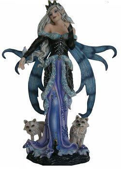 Purple Winter Fairy with Foxes Display Figurine Statue Ornament