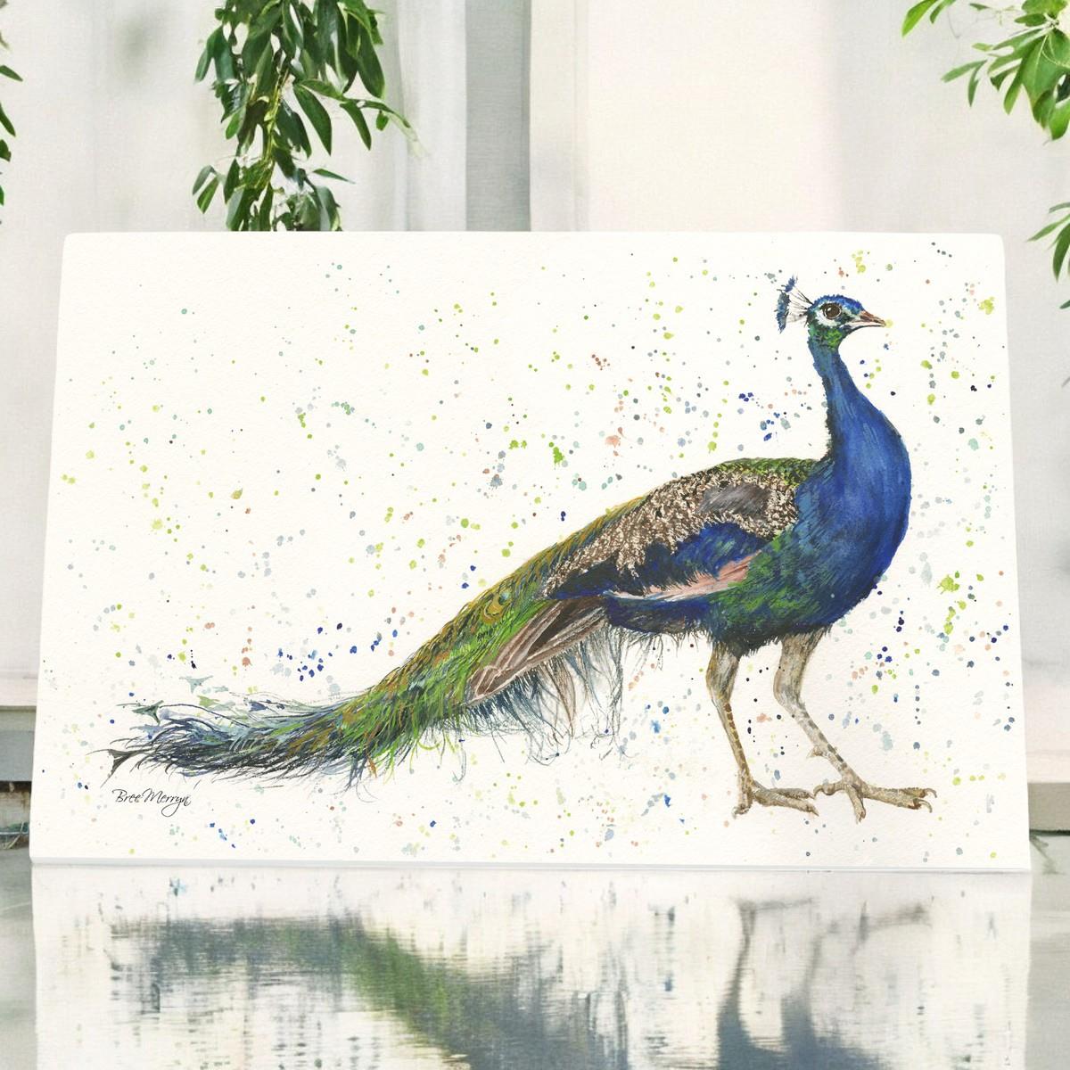 Vibrant Peacock Wall Art Ceramic Tile by Bree Merryn - 30x20 cm Decorative Hanging Tile, Nature-Inspired Home Decor Gift"-Osiris Craftworks