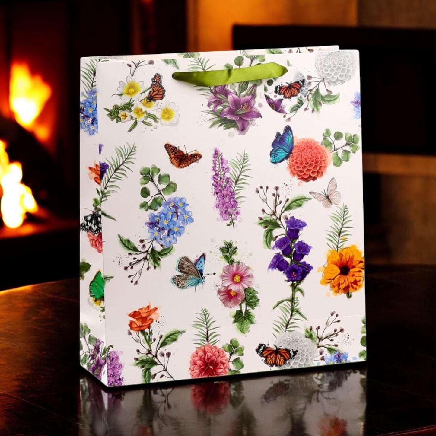 5x Extra Large Gift Bags - Butterfly Meadows Nature Design with Handles & Tag