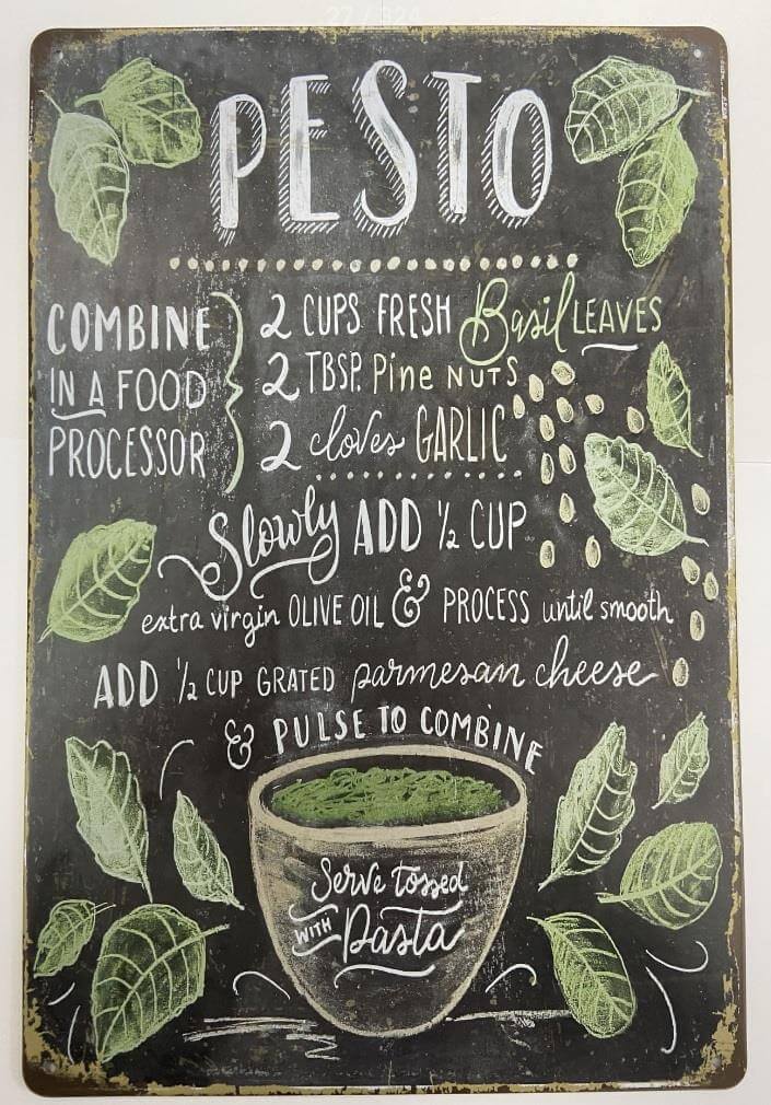 Rustic Vintage Inspired Pesto Recipe Metal Sign A Taste of Old-World Flavours House Warming Gift-Osiris Craftworks