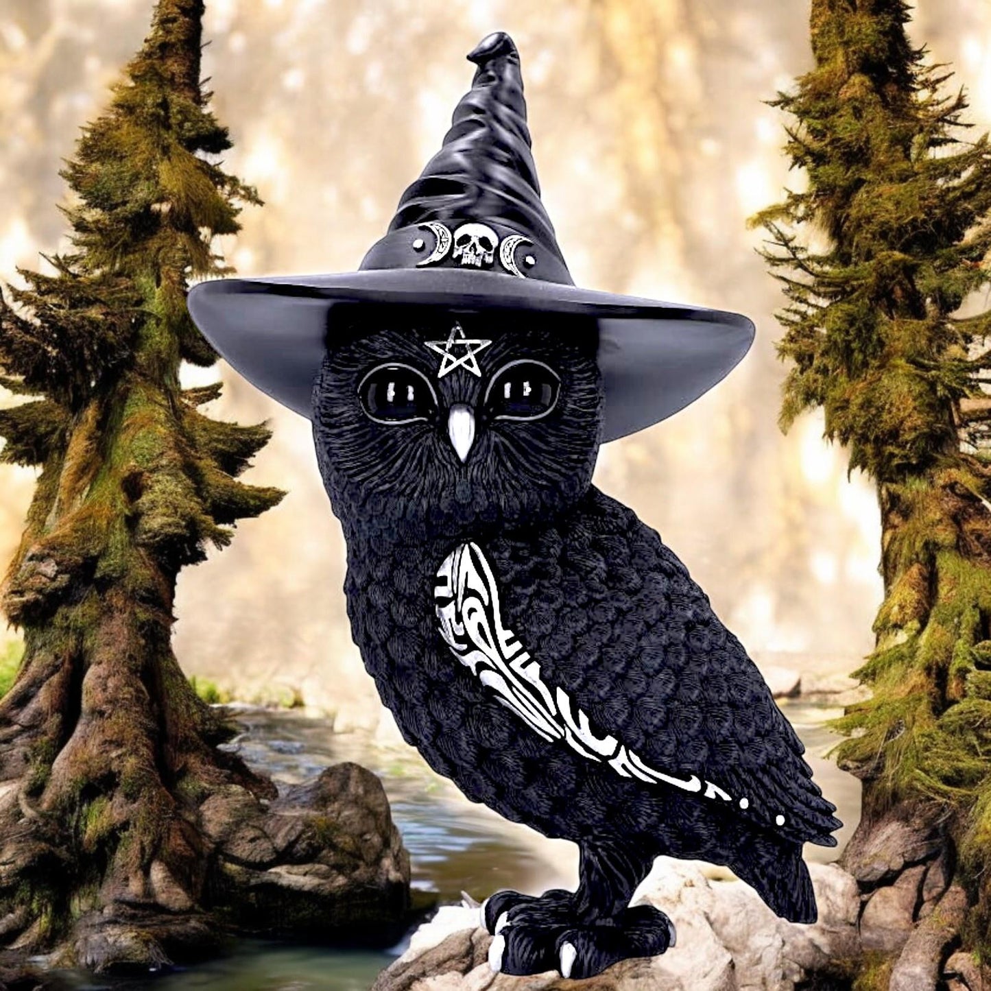 Witchy Owl Figurine Halloween Decor, Gothic Statue, Witchcraft Ornament Home Decor