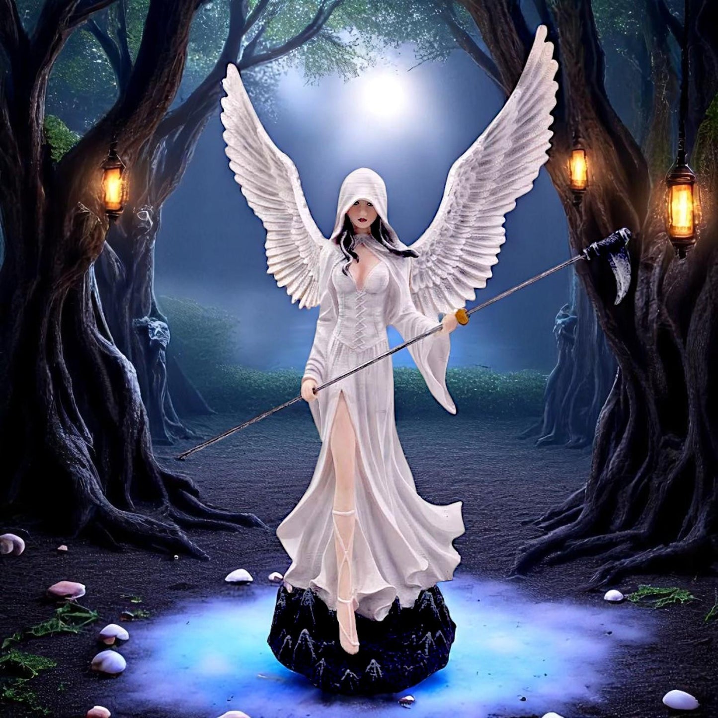 Gothic Hooded Angel Figurine + Scythe Statue Reaper Ethereal Guardian Figurine