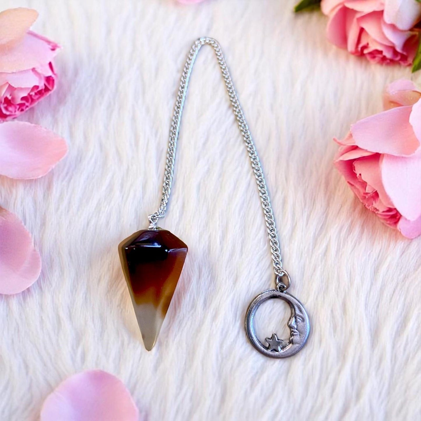 Carnelian Crystal Pendulum Moon Charm Dowser Reiki Chakra & Spiritual Work