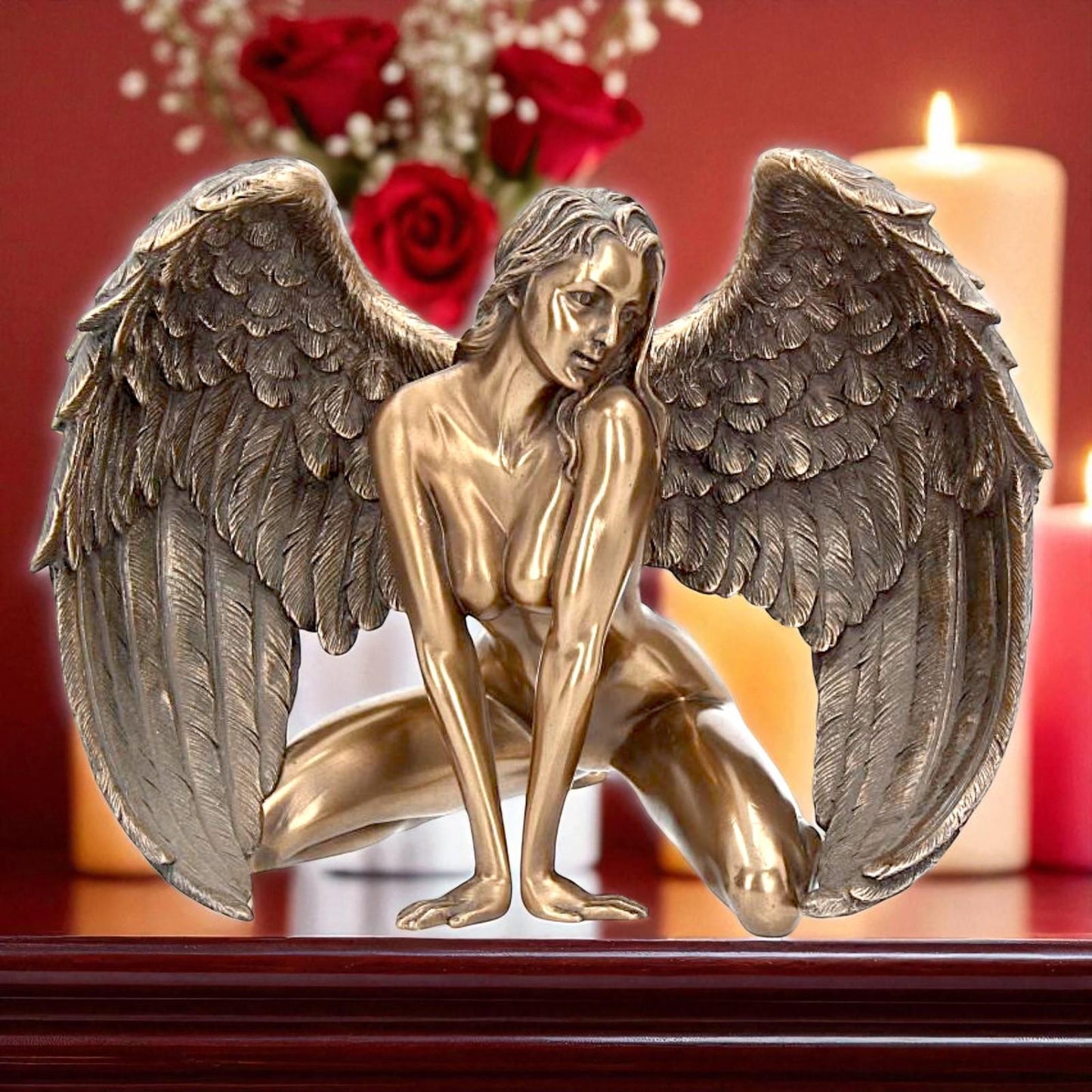 Bronze Angel Nude Figurine Gothic Fallen Angel Statue Sensual Winged Sculpture