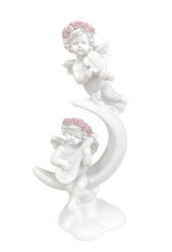 Guardian Angel Figurine Cherubs on Crescent Moon Statue Ornament Sculpture