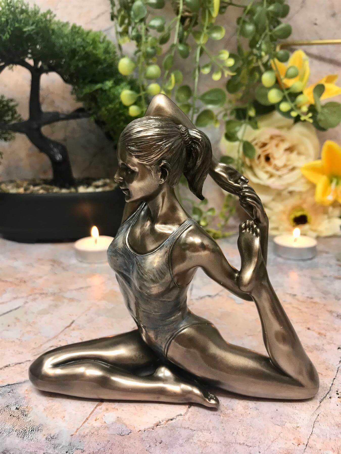 Female 'Eka Pada Rajahapitasana' Position Bronzed Figurine Yoga Statue