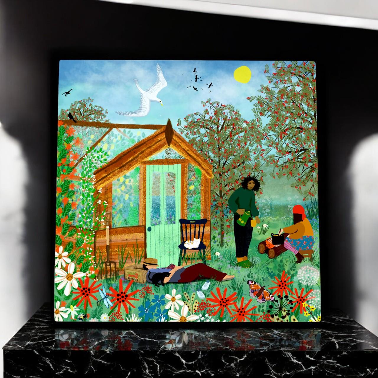 The Greenhouse People Ceramic Wall Tile 20x20 cm - Angela Holland Art Decor - Nature Garden Theme - Ready to Hang-Osiris Craftworks