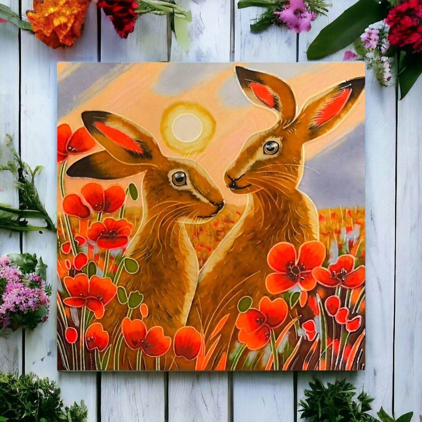 Romantic Sharing Sundown Ceramic Tile Judith Yates Intimate Hare Duo in Sunset-Osiris Craftworks