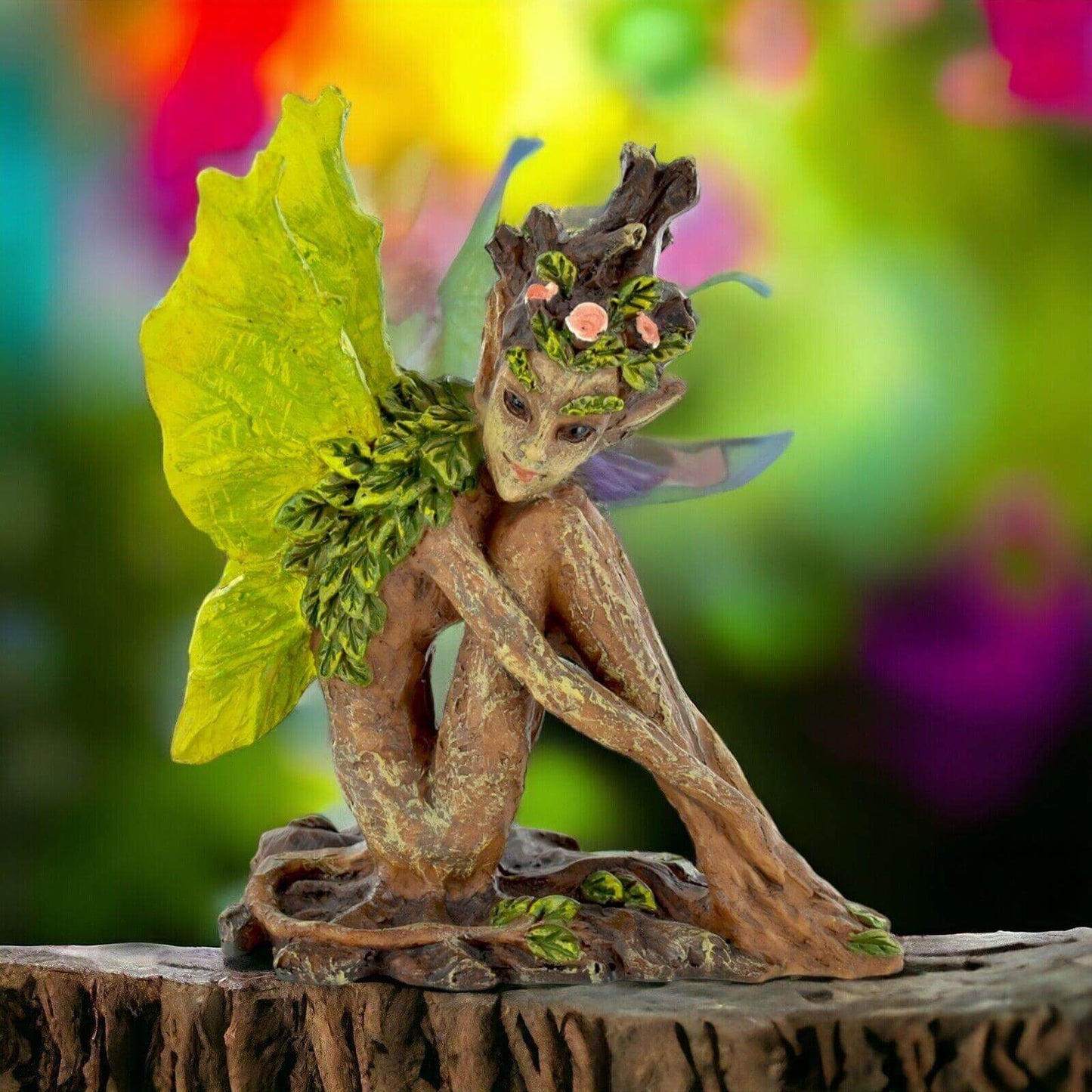 Forest Sprite Ornament with Green Wings Figurine Fairy Mystical Statue Pixie-Osiris Craftworks