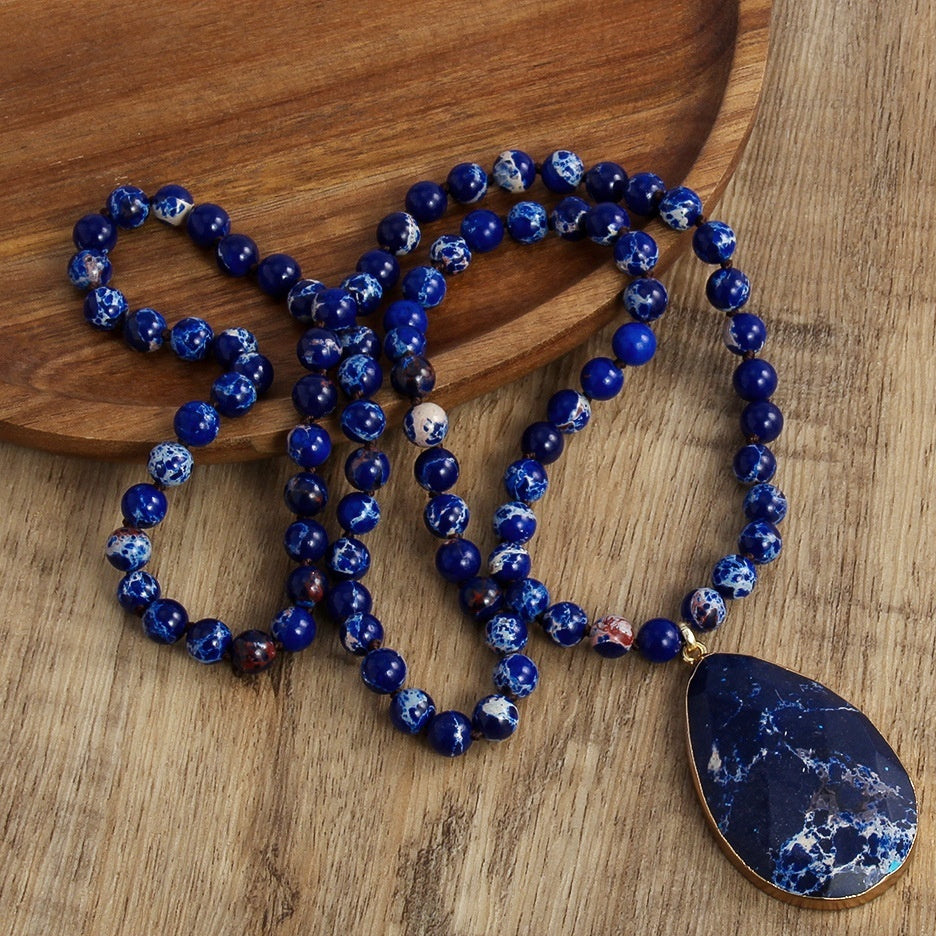 Bohemian Style 8mm Beaded Necklace Cut King Stone Water Drop