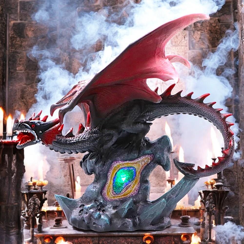 Majestic Fantasy Dragon Figurine with LED Light Up Base Mystical Crystal Core Art Decor