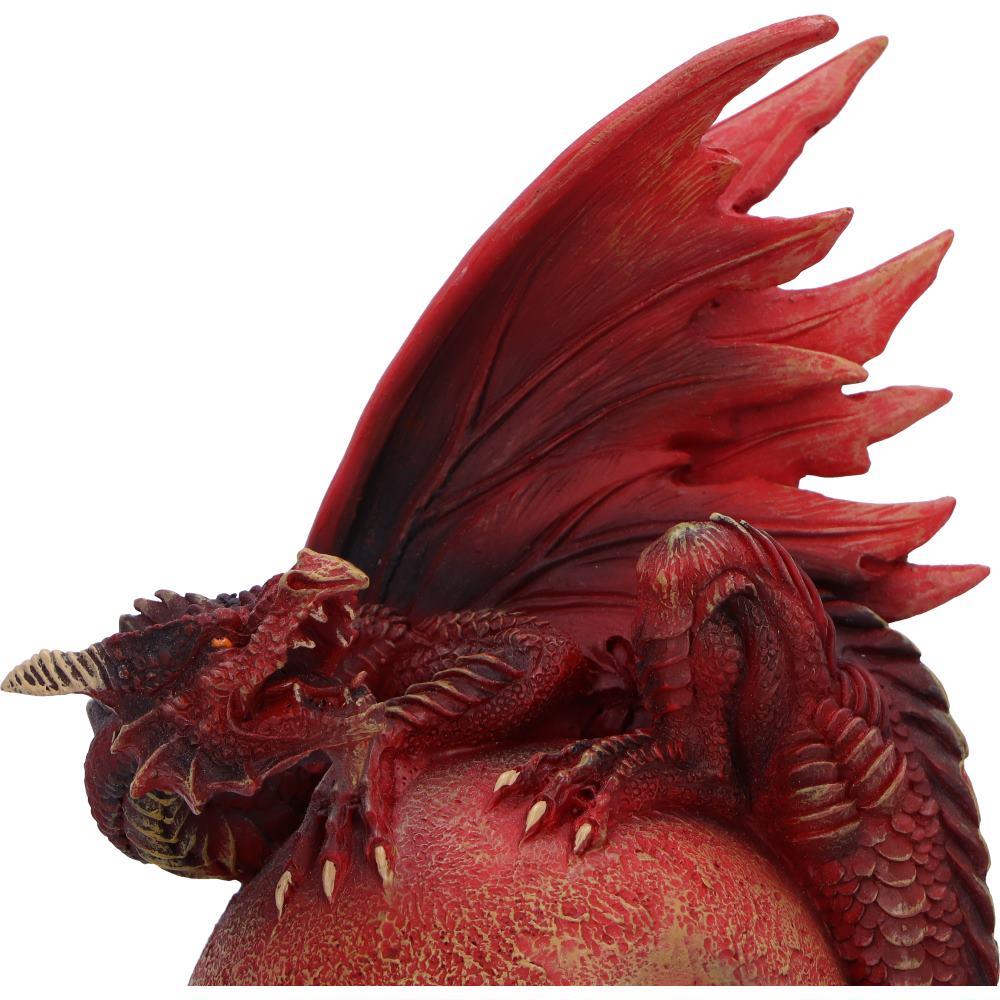 Gothic Fiery Crimson Mars Dragon Fantasy Statue Martian globe Mythical Decor
