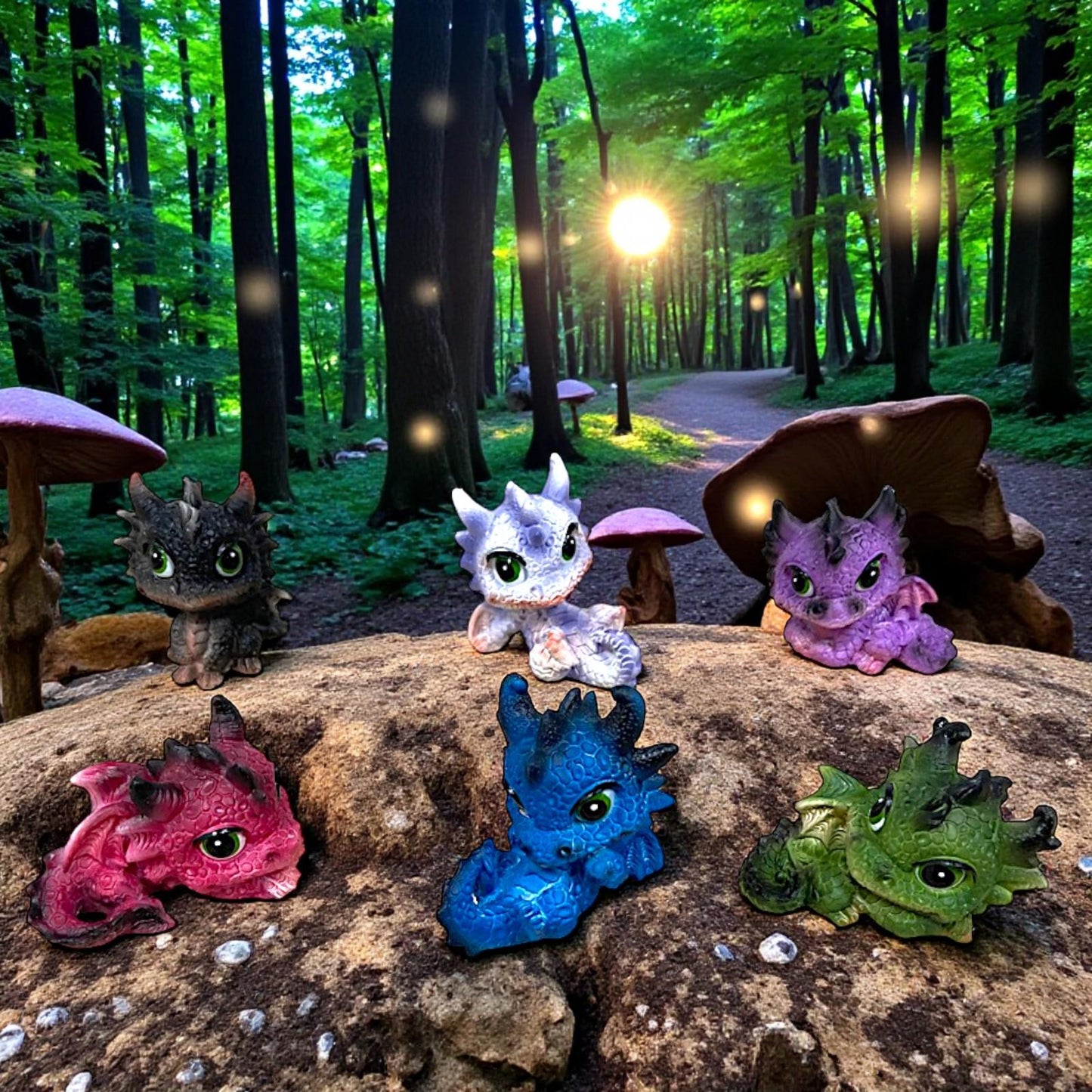 Cute Dragon Figurine Set of 6 Colourful Mini Dragons Fantasy Mythical Creatures