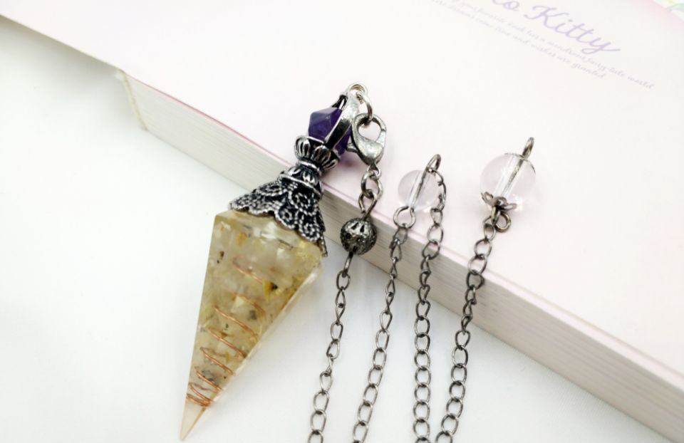 Gravel Resin Vintage Silver Amethyst Top Pendulum Pendant