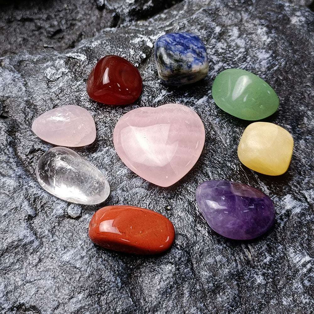 Crystal Chakra Healing Set - 12-Piece Gemstone Collection with Rose Quartz Heart, Jade, Amethyst, and Hexagon Pillar, Perfect for Meditation and Energy Balance
