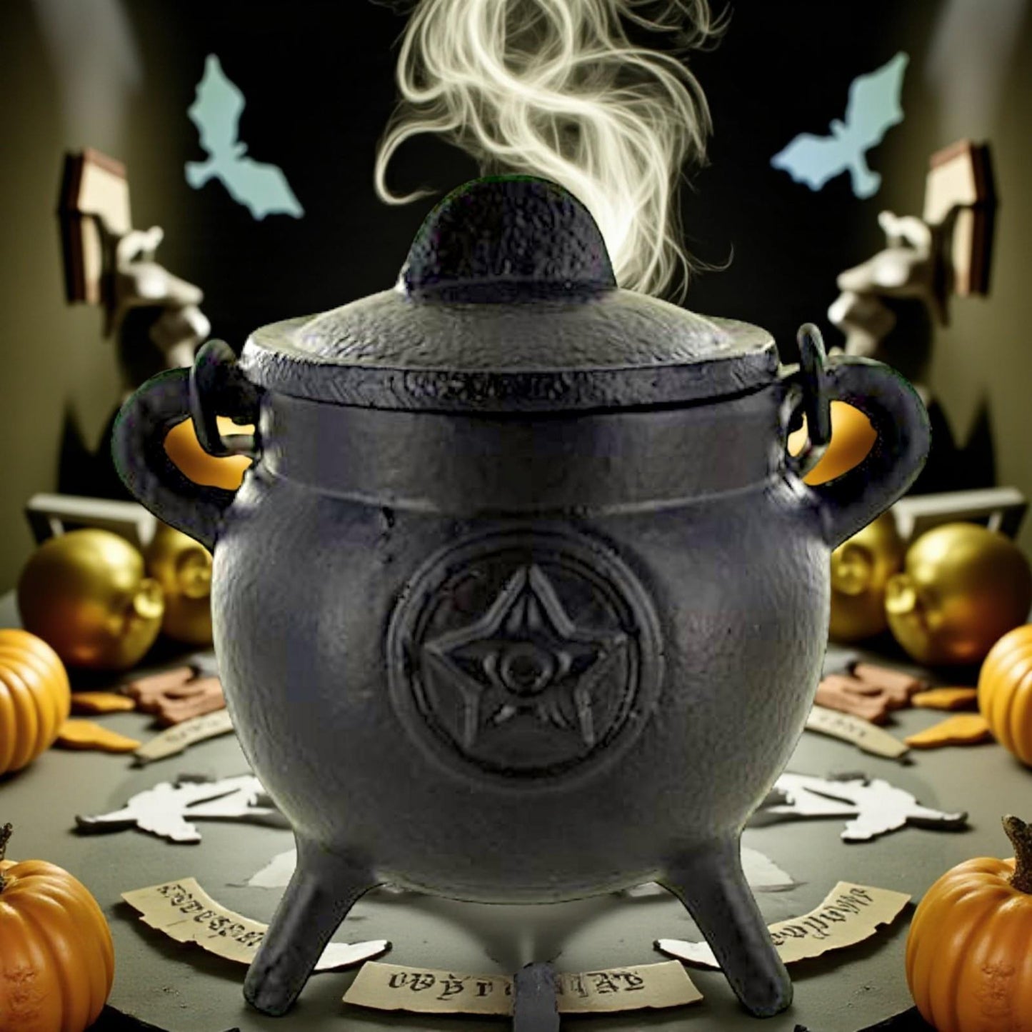 Cast Iron Pentagram Cauldron Wiccan Altar Tool Pagan Witchcraft Ritual Burner