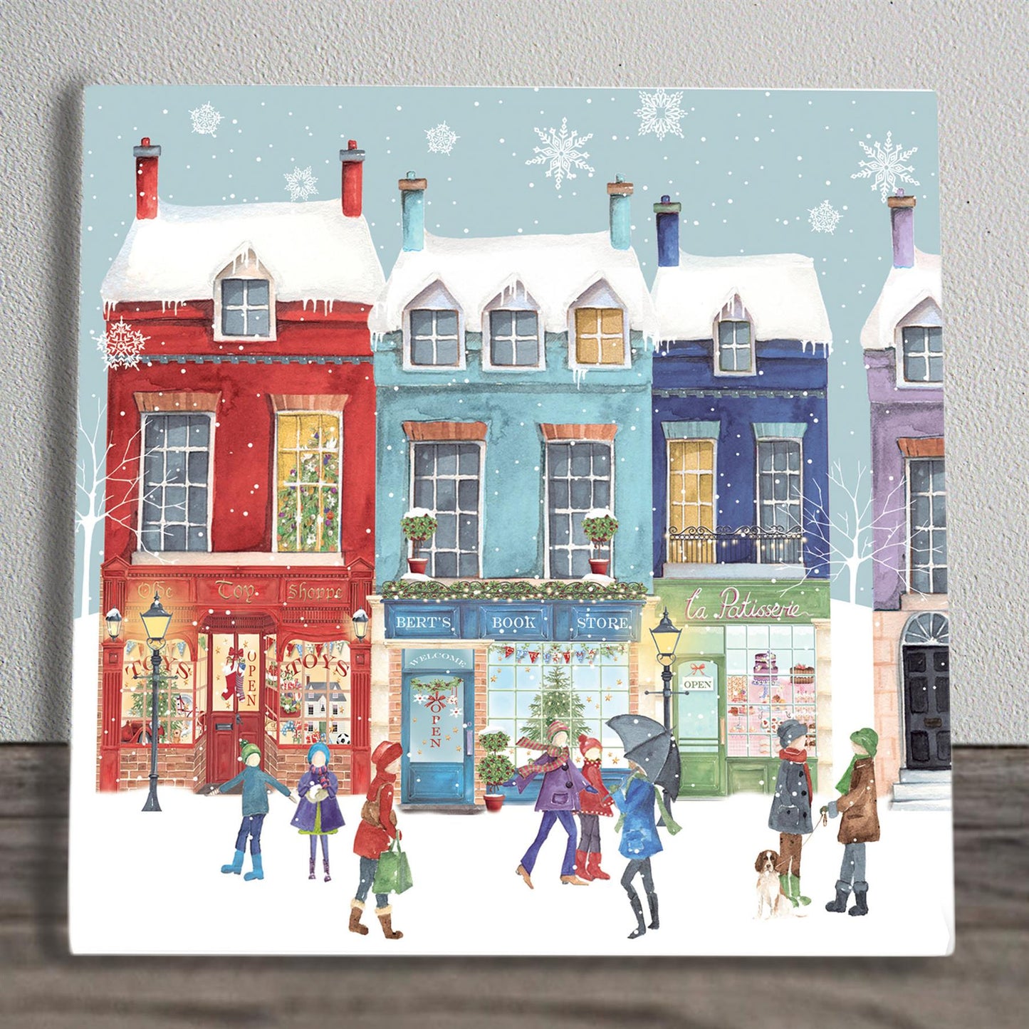 Christmas Shopping Ceramic Art Tile by K.T. Bentley - 20x20 cm - Ready to Hang - Perfect Gift