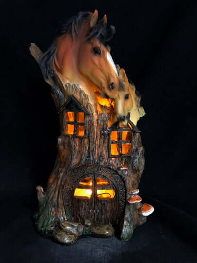 Novelty Horses House with Led Light Figurine Statue Ornament Horse Gift