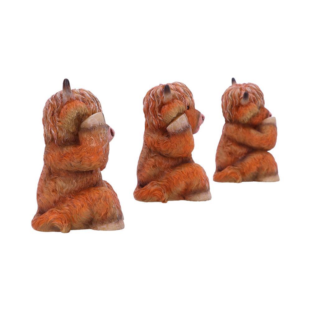 Highland Cow Three Wise Statues Cute Farm Animal Figurines Scottish Gift Home