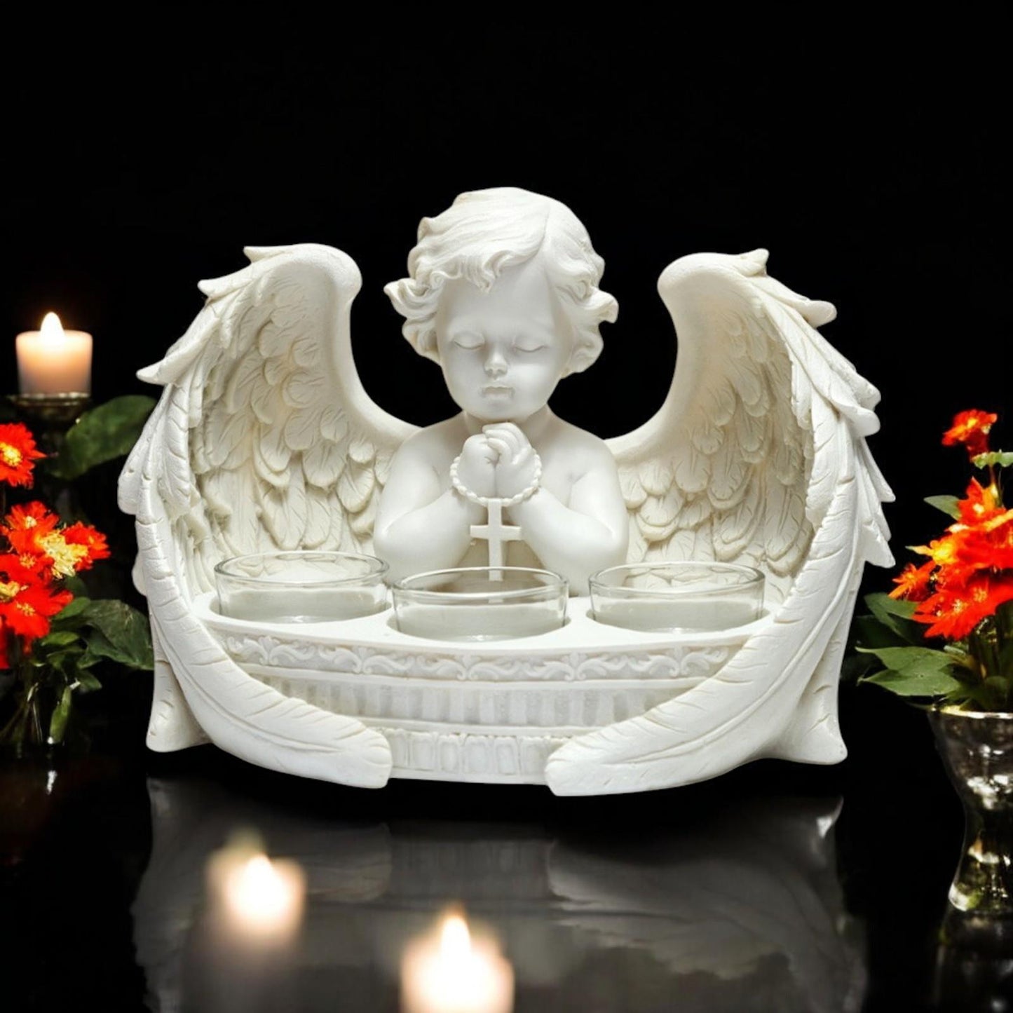 Elegant Cherub Tea Light Holder Praying Heaven Angel Candle Ornament Divine Art