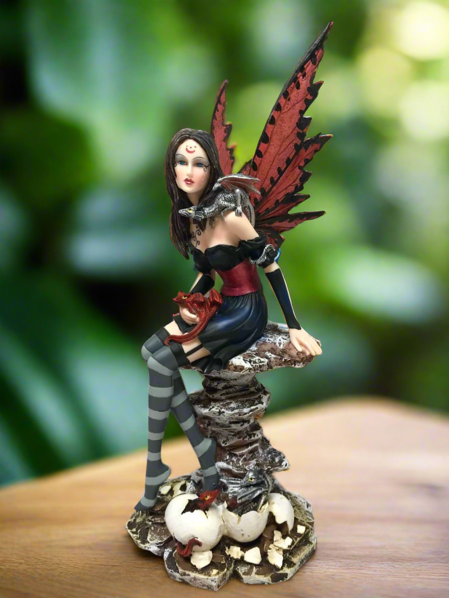 Gothic Fairy Figurine with Dragon | Handcrafted Resin | Enigmatic Fantasy Art Fairy Statue | Unique Collectible | Boxed Fantasy Ornament