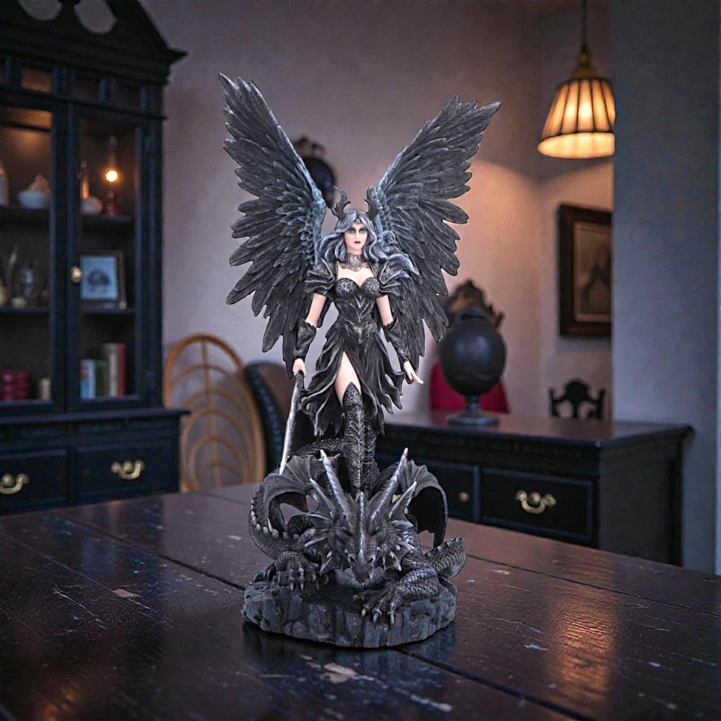 Dark Angel Fairy Statue Dragon Companion Gothic Ornament Fantasy Display Collectible
