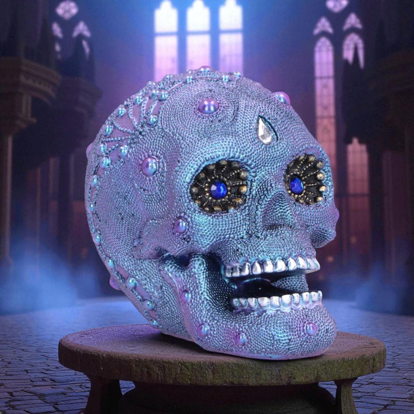 Gothic Jewelled Skull Figurine Gemstone Eyes Halloween Art Decor Ornament Gift