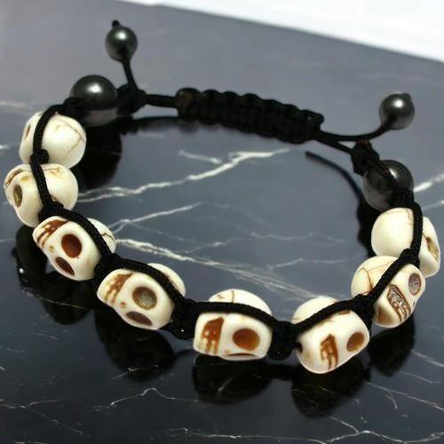 Celtic Beads White Rock Punk Skull Gothic Bracelet Unisex Adjustable Handmade