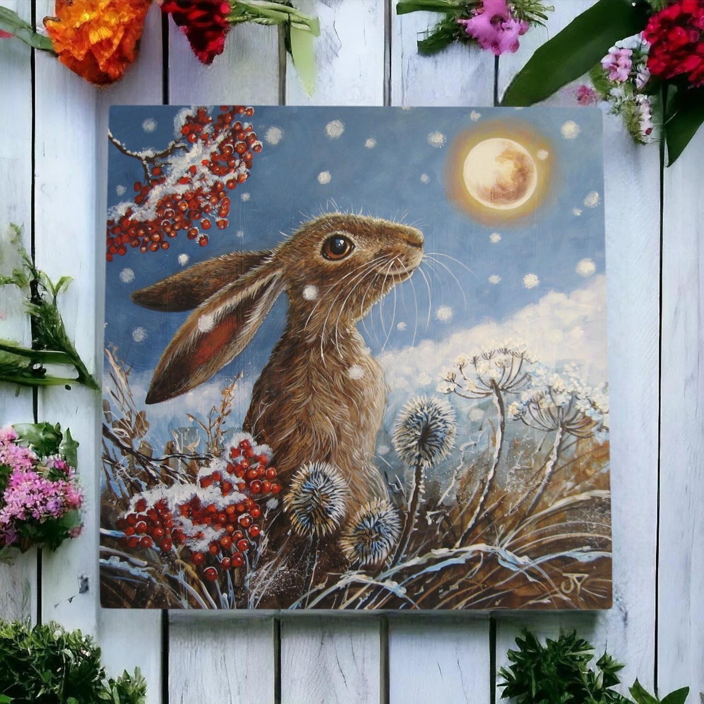 Judith Yates - Moon Glow Hare Ceramic Tile | 20x20 cm | Wall Decor | Handcrafted Artwork for Home or Gift