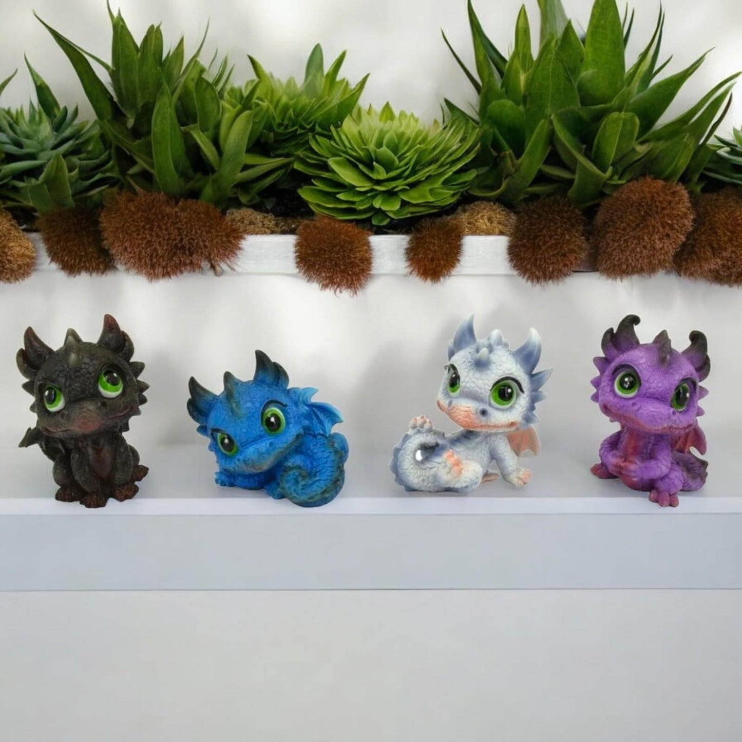 Set of 4 Cute Baby Dragon Statues - Resin Fantasy Decor - Adorable Collectibles