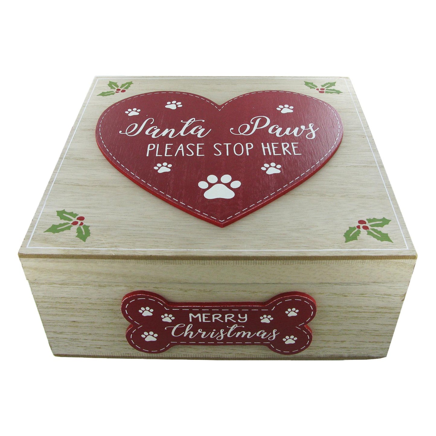 Santa Paws Christmas Dog Treat Storage Box | Wooden Pet Treat Container Festive Dog Lovers