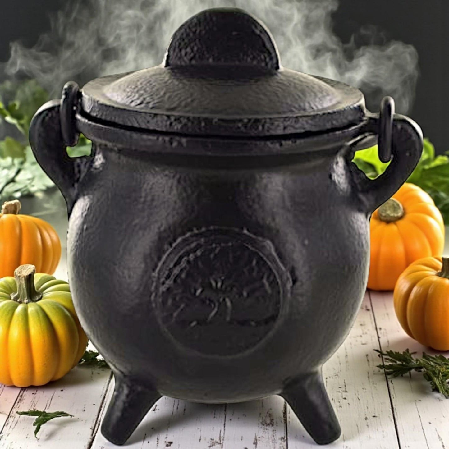 Cast Iron Tree of Life Cauldron Wiccan Altar Tool Pagan Witchcraft Ritual Burner