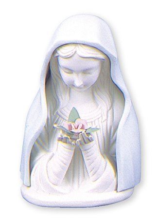 Ceramic Bust of Mary with Illuminating Light - Virgin Mary Mother of Jesus Statue - Religious Figurine Decor