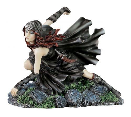 Mystical Warrior Woman Figurine Gothic Assassin in Black Cloak Fantasy Collectible