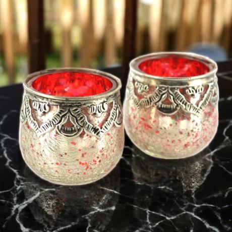 Handmade Red Glass Votive Candle Holders Set of 2 – Elegant Home Decor Tealight Holders 6x6cm